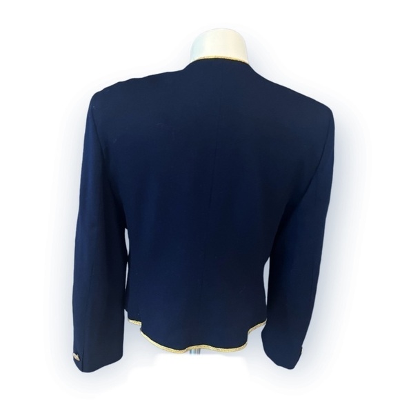 EVAN PICONE Vintage Wool Button Down Band Blazer Navy & Gold Metallic Size 12 - Picture 5 of 8